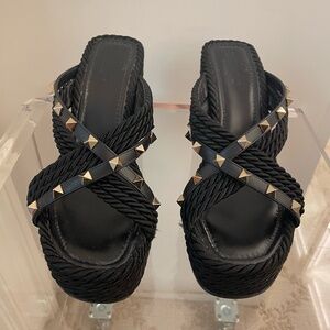 Valentino Rockstud Sandals Black Wedges Espadrilles 9/39